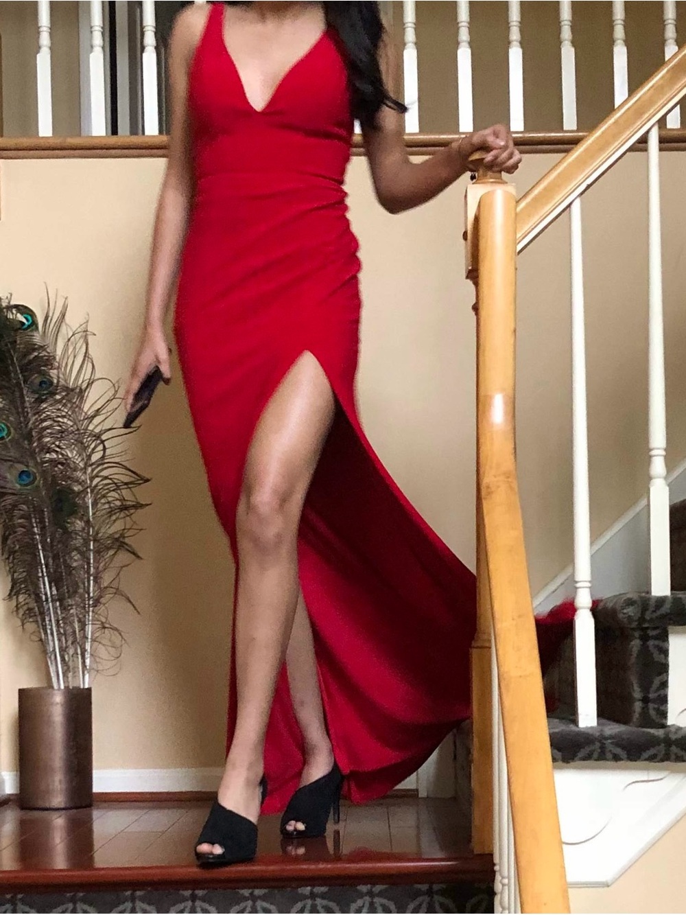 Nordstrom Red V-Neck Maxi Dress with Side Thigh Slit